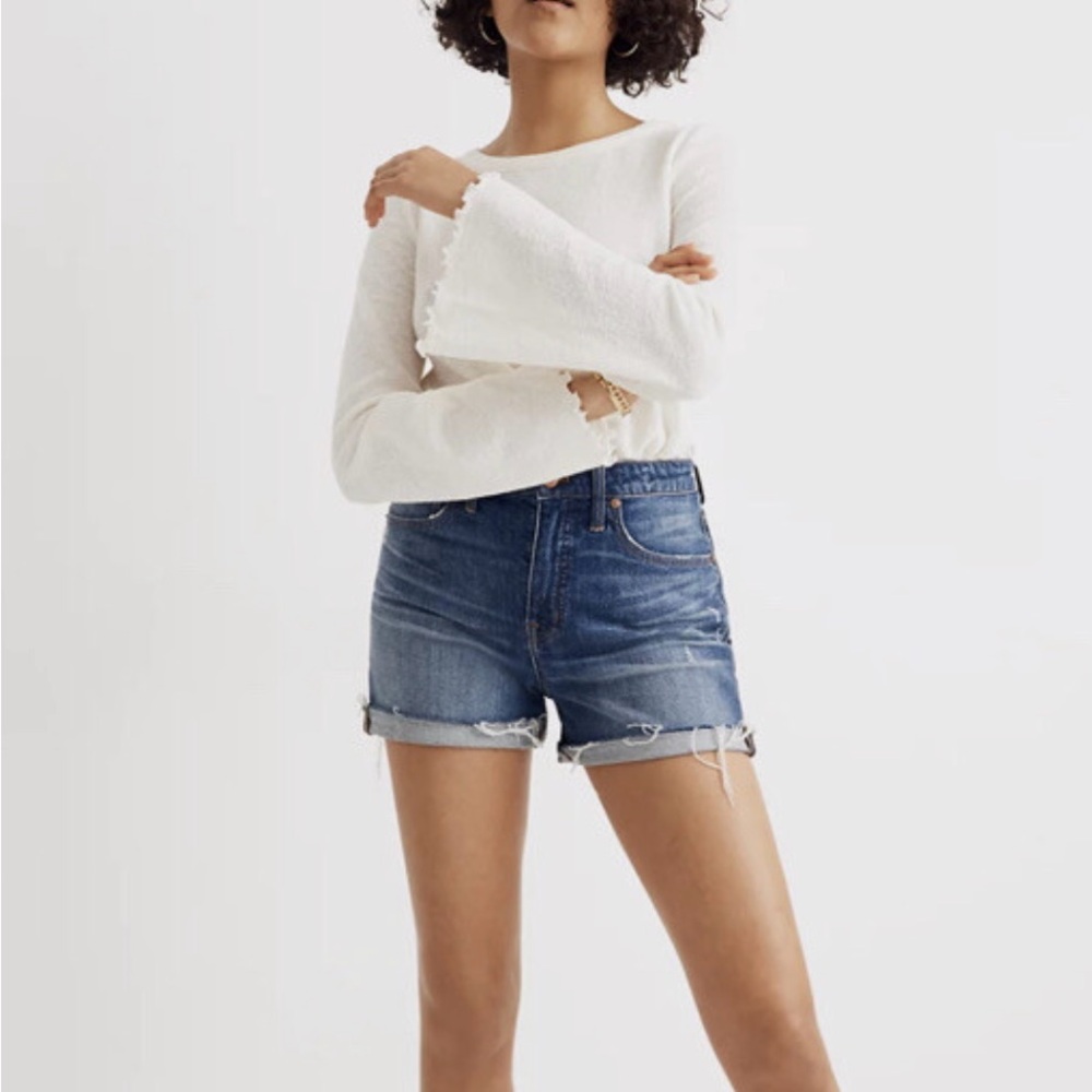 BUNDLE: MADEWELL 2 Pairs of High Rise Denim Shorts Cutoffs Frayed Hem Size 32 - Picture 2 of 13
